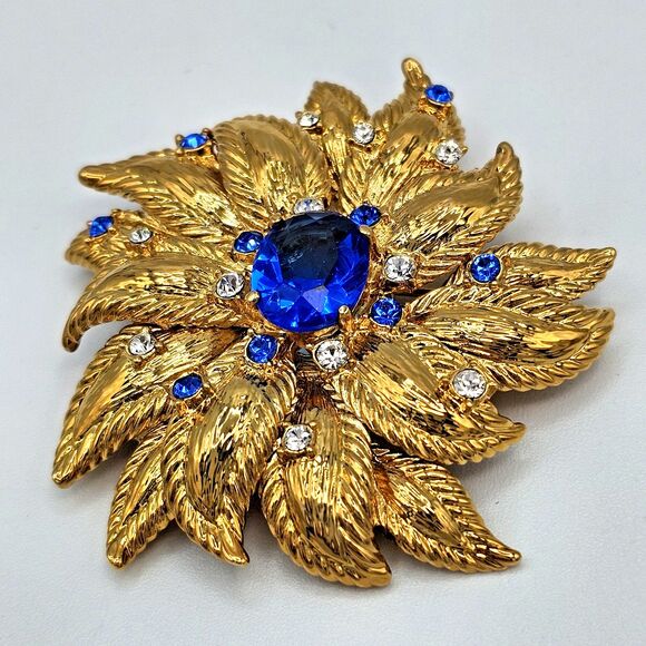 Jackie Kennedy Cornflower Brooch 18kt GP Simulated Sapphire Camrose & Kross - Picture 3 of 11